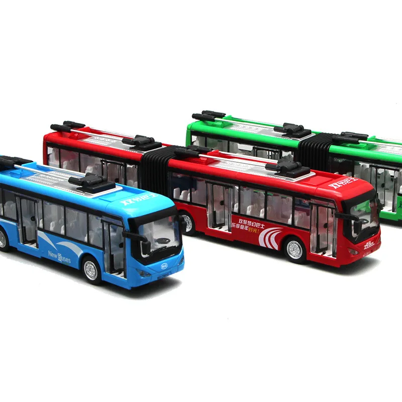 

34cm Double Track Trolley Bus Model Car Toys Voice Alloy Acoustic Light Pull Back Diecast Toy Car Tram Wheels Model for Children