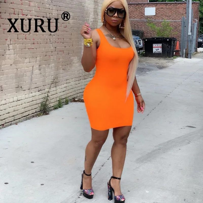 

XURU Summer New Women's Solid Color Sling Dress Casual Sleeveless Pencil Dress