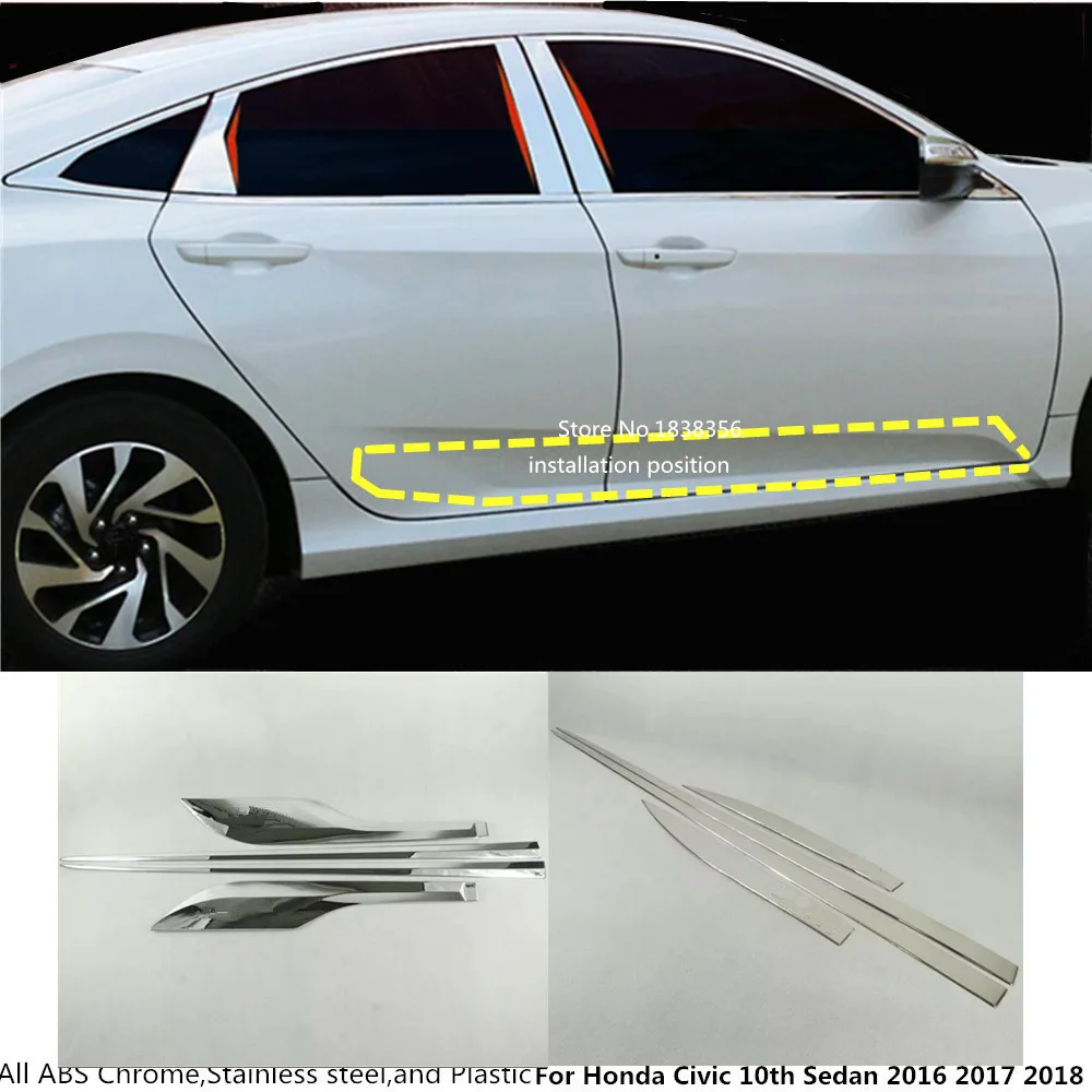 

For Honda Civic 10th Sedan 2016 2017 2018 2019 Car Styling Detector Stainless Steel Side Door Body Trim Sticks Strips Molding