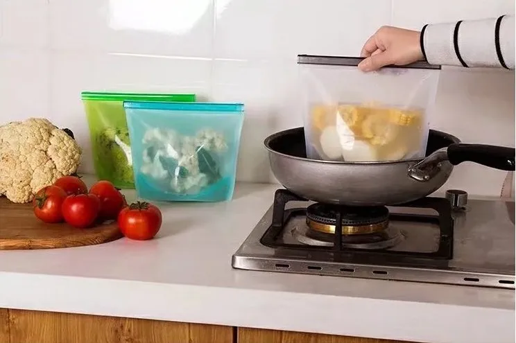 1 шт. многоразовые силиконовые пакеты для хранения пищевых продуктов герметичное уплотнение свежий мешок обертывания уплотнение контейнеры для пищевых продуктов моющиеся кухонные принадлежности для приготовления пищи