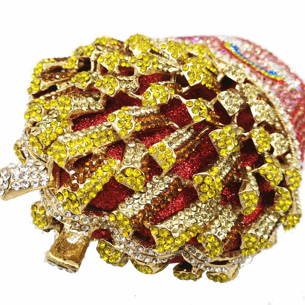 Дизайнерский клатч с кристаллами золотого цвета Женский Радужный вечерний