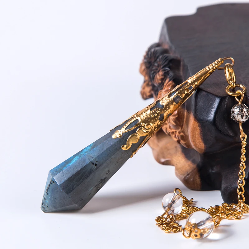 Высокое качество натуральный Лабрадорит Маятник для придавая натуральный камень кулон целебные кристаллы кулон чакра подвеска-Маятник из хрусталя