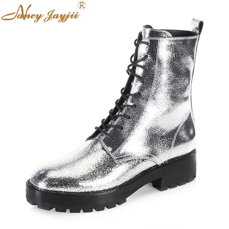 

Spring/Autumn Women Adult Boots Ladies Shoes Ankle Cross-Tied Round Toe Med High Square heels Fashion Mature Nancyjayjii 2019