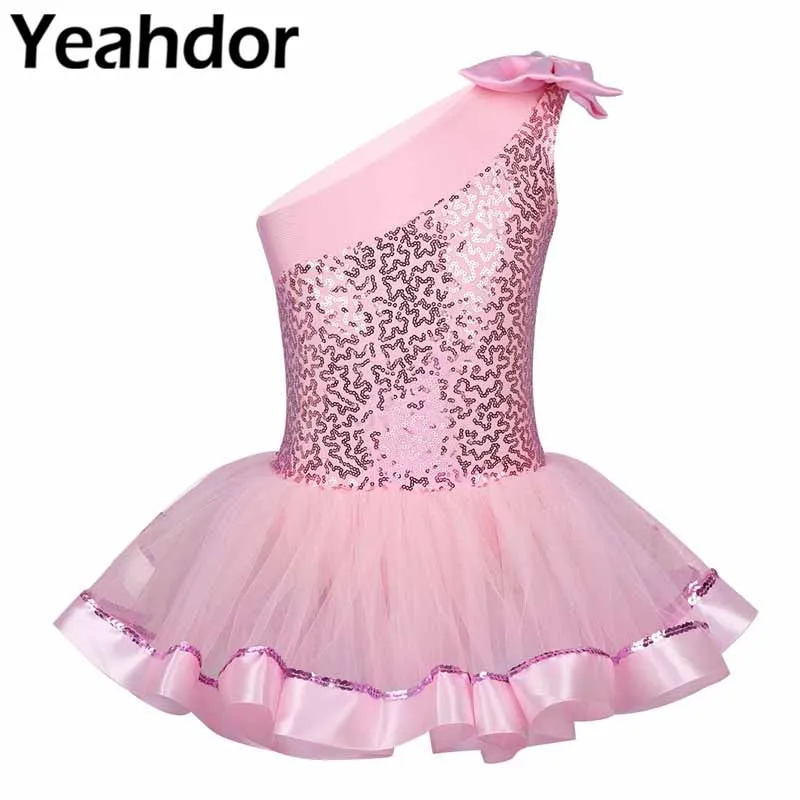 Детское блестящее платье для балета расшитое блестками девочек Плиссированное