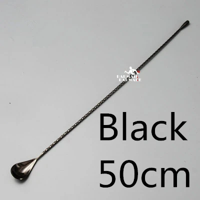 Black 50cm 12 шт., нержавеющая сталь, Коктейльная барная ложка, спиральный узор, бар, чайная ложка для перемешивания, ложка, барный инструмент, барные наборы - Цвет: Black 50cm