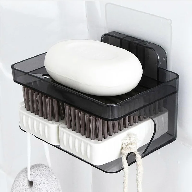 

050 Bathroom daily necessities creative Wall hung double-layer soap box Traceless viscose soap rack 13.2*9.5*8cm