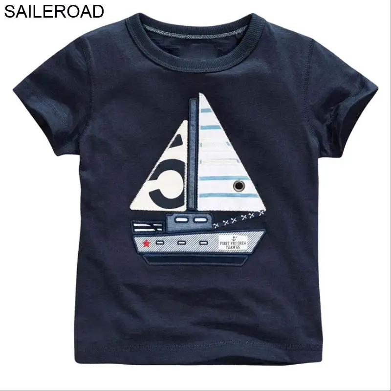2389 navy blue SAILEROAD/Летняя футболка для маленьких мальчиков 1-7 лет, Детская короткая одежда для мальчиков и девочек, хлопок, костюм с рисунком для маленьких детей - Цвет: 2389 navy blue