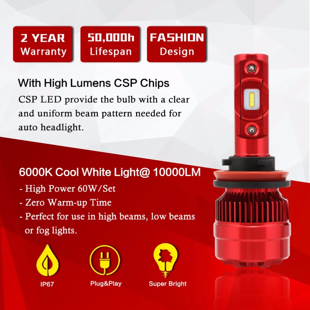 NOVSIGHT H11 H8 H9 H16 (JP) Автомобильные светодиодные фары белый 60 Вт 8000LM Play and Plug