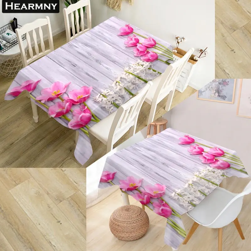 HEARMNY Pink Flower Tablecloth 3D Oxford Fabric Square/Rectangular Dust-proof Table Cover For Party Home Decor TV Covers - Цвет: 12