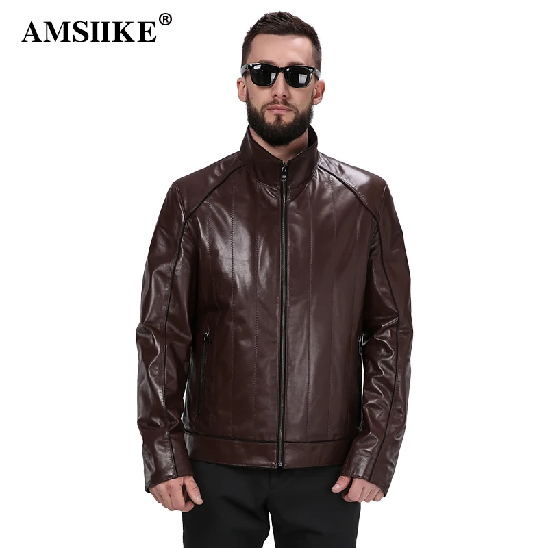 AMSIIKE 2017 Мужская коричневая куртка кожаная стойка воротник A9842|jacket fashion|jacket ajacket jacket