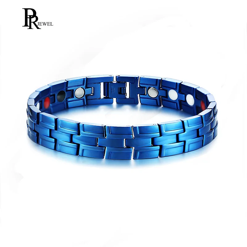 Мужской магнитный браслет из нержавеющей стали синего цвета 8 66 дюйма|Браслеты с