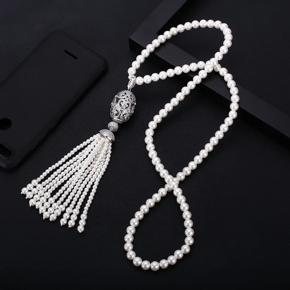 Jankelly изысканные ювелирные изделия ААА фианит сымитированная перла кулон длинное