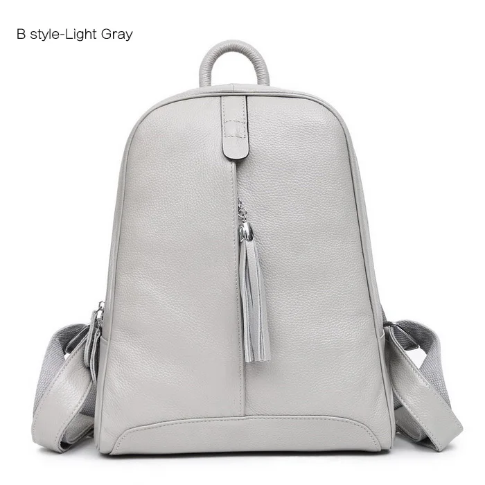 B Light Gray AODUX, женский рюкзак из натуральной кожи, верхний слой, коровья кожа, школьный рюкзак, сумка, светильник, синий/серый/розовый/белый/бежевый цвет - Цвет: B Light Gray