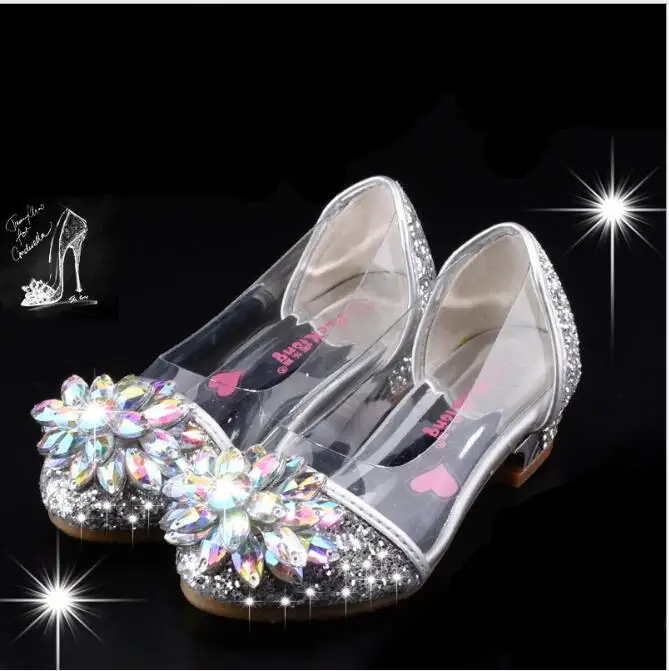 

Fashion Cinderella Crystal Bright Diamond Shoes Girl Princess Single Shoes Girl Performance High Heels Shoes