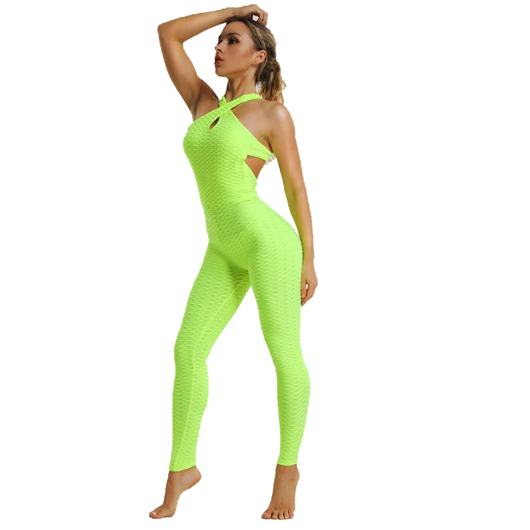 Grandwish Women Sexy Sport Sets Backless Siamese Gym Fitness Pants High Elastic Sportwear Jumpsuit Yoga Leggings Onesies,ZF011 - Цвет: Neon Yellow