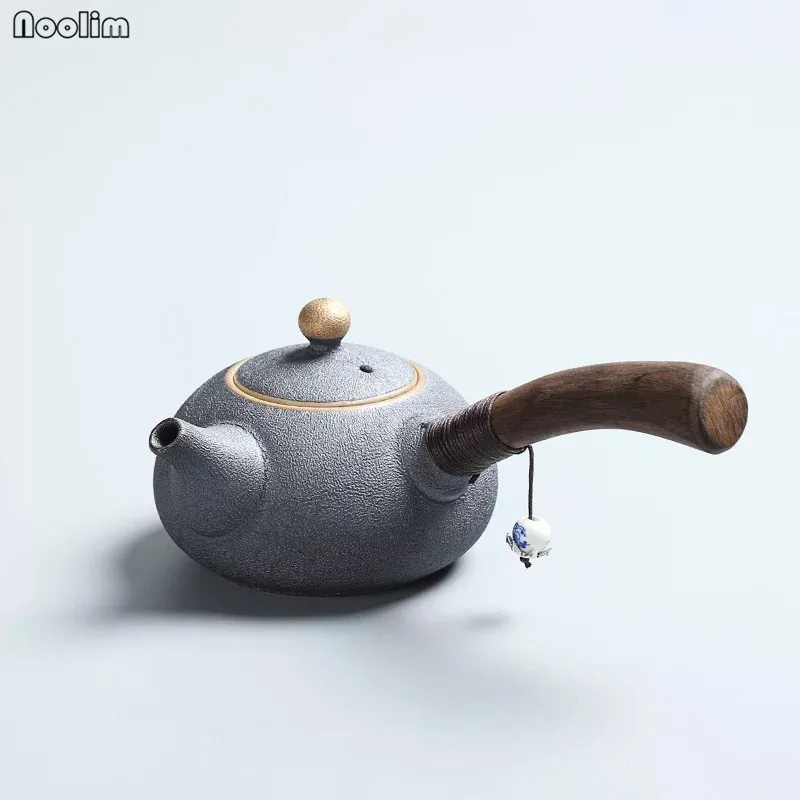 F NOOLIM Ручной Работы Керамический Чайник Китайский чайник винтажный эбеновая деревянная ручка минималистичный чайный набор кунг-фу чайник - Цвет: F