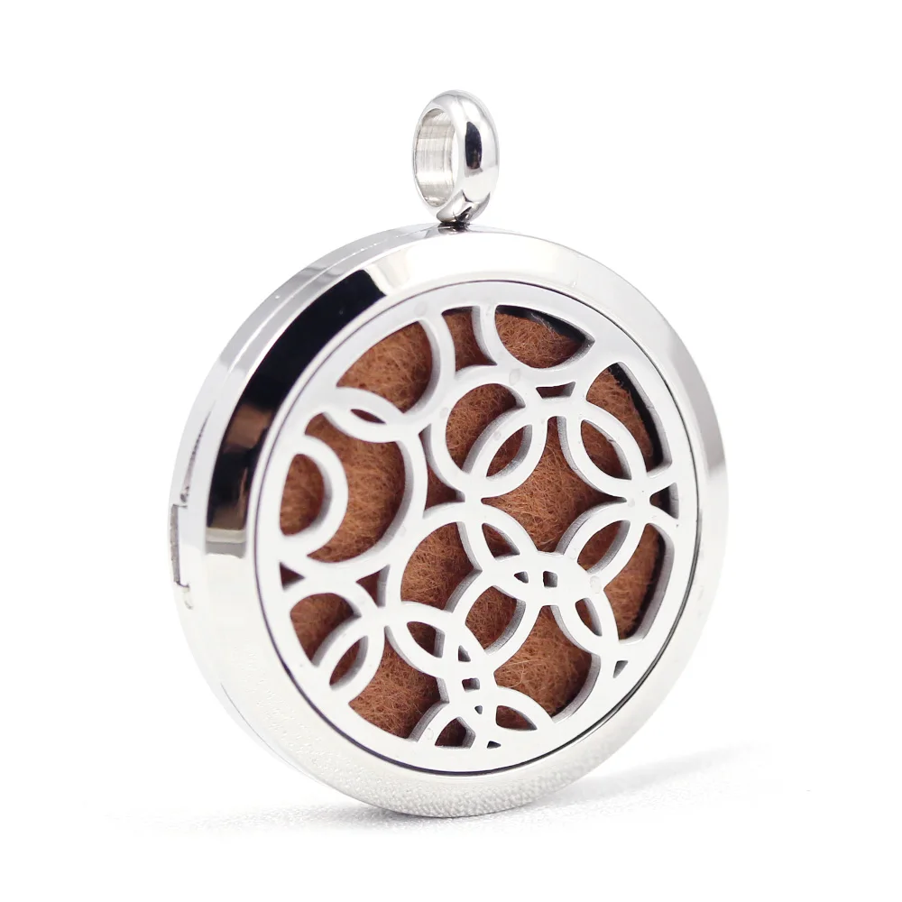 

30mm 316L stainless steel round design aroma aromatherapy essential oil diffuser necklace