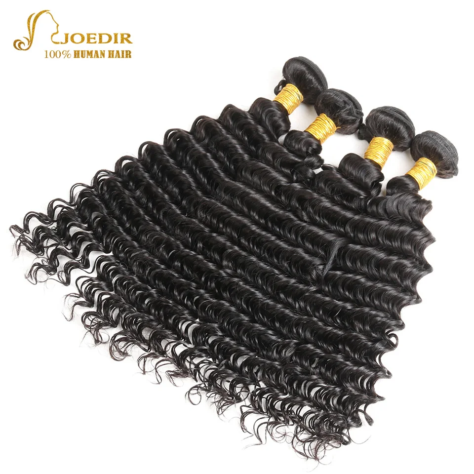 JOEDIR Hair 4 Bundles Deals Malaysian Deep Wave Extensions 10 To 26 Inch Non Remy Natural Black Human | Шиньоны и парики