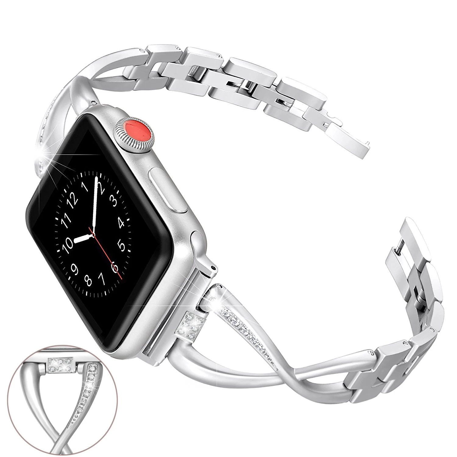 Бриллиантовый ремешок для Apple Watch 38 мм 42 мм 40 мм 44 мм браслет для женщин ремешок из нержавеющей стали для Apple Watch Series 5 4 3 2 - Цвет ремешка: silver