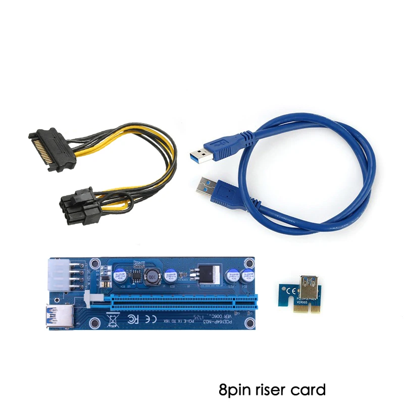 PCIe 1X 4x 8x 16x удлинитель USB 3 0 PCIE Riser Card Express адаптер SATA molex 15pin до 6pin 8pin кабель питания