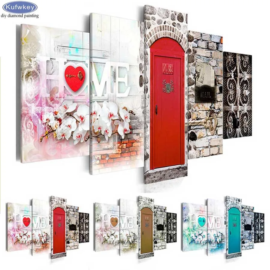 

5D DIY Full Square Diamond Painting "Sweet Home Door Orchid Flower" Multi-picture Combination 3D Embroidery Mosaic Decor Home