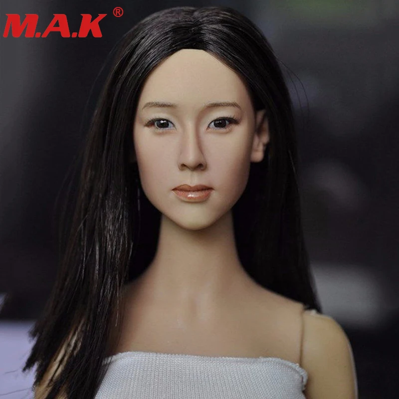 Масштаб 1/6 азиатская искусственная голова для молодых леди с черными длинными