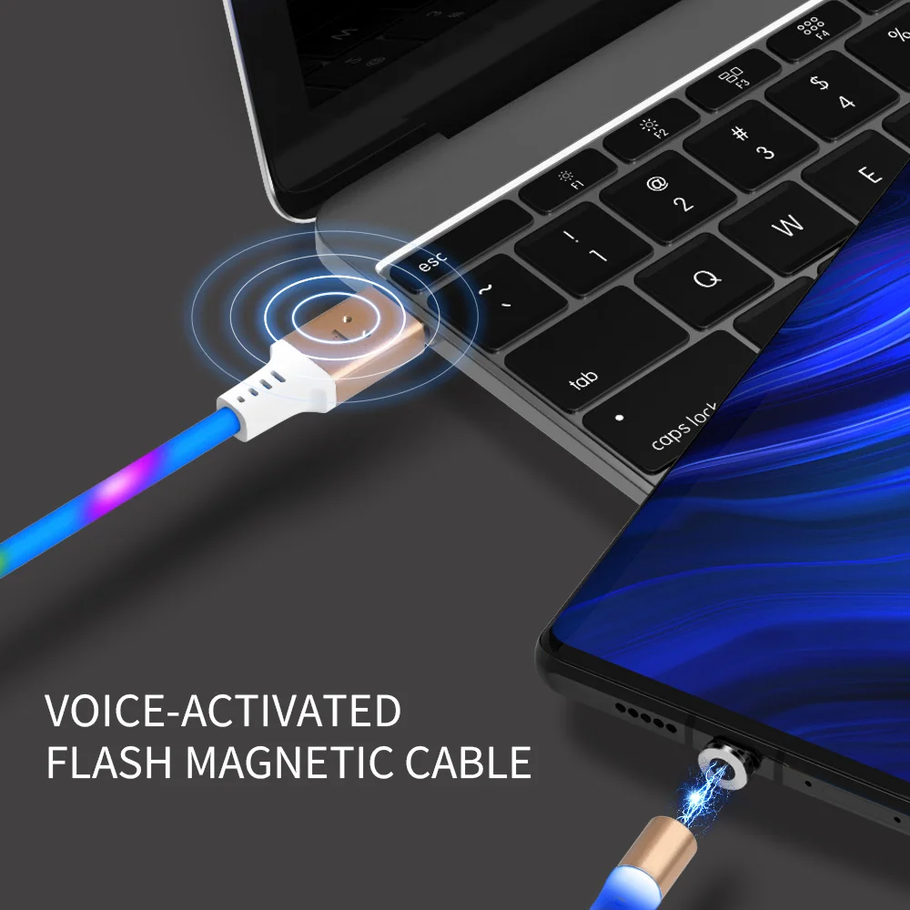 KISSCASE 1 м СВЕТОДИОДНЫЙ Магнитный зарядный кабель для Xiaomi Huawei Micro USB Type C Samsung