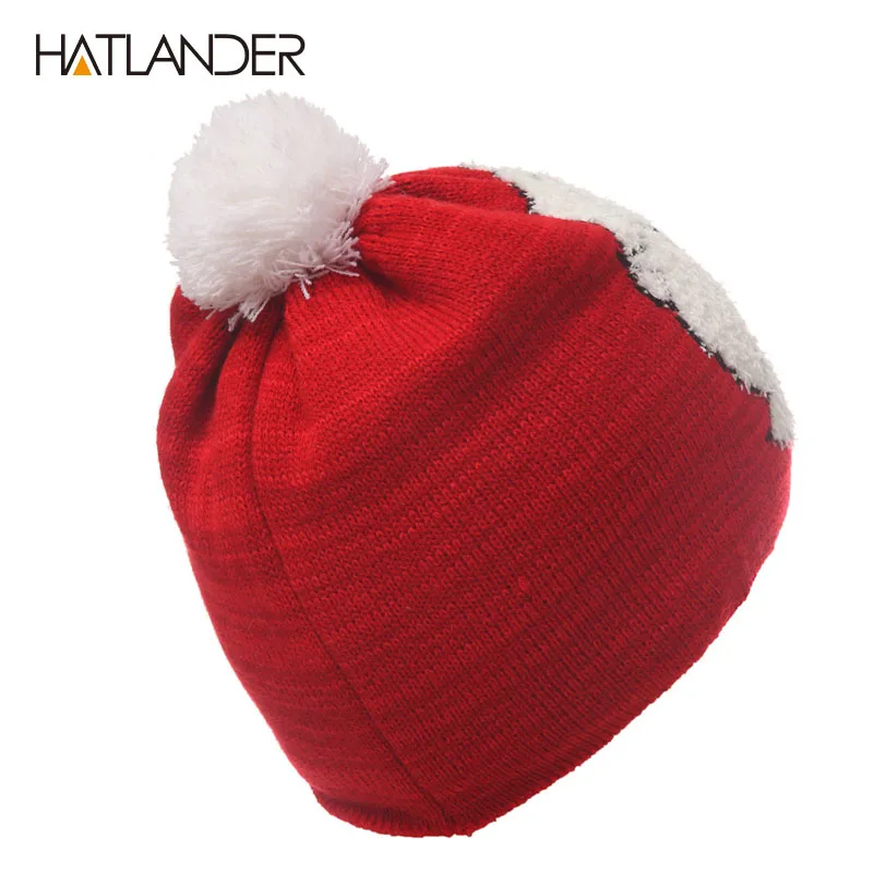 Фото [HATLANDER] Рождественская шапка для родителя и ребенка, зимняя вязаная шапка, уличная теплая шапка для мужчин и женщин, Красная Шапка-капот для д... №2