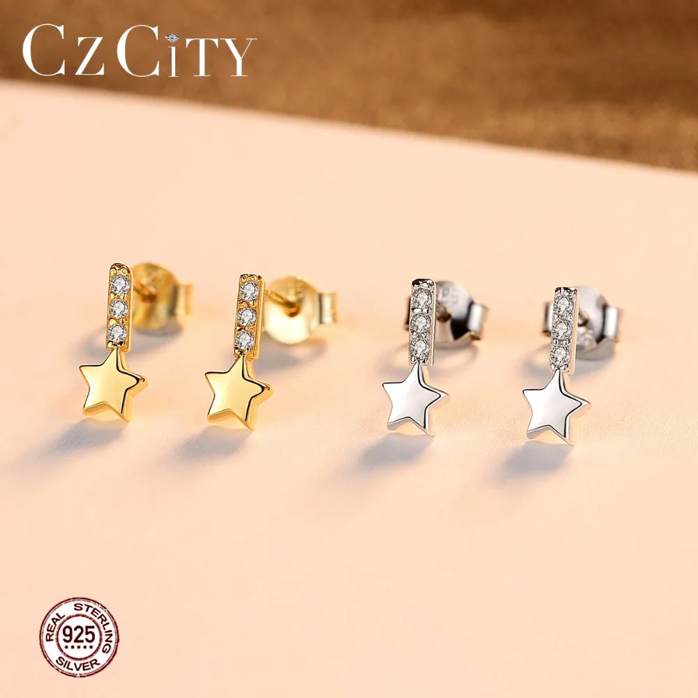 CZCITY милые 925 стерлингового серебра со звездочками серьги шпилькой для женщин