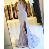 2021 simple lilac long chiffon prom dresses halter sleeveless mermaid evening gowns backless formal woemn special occasion