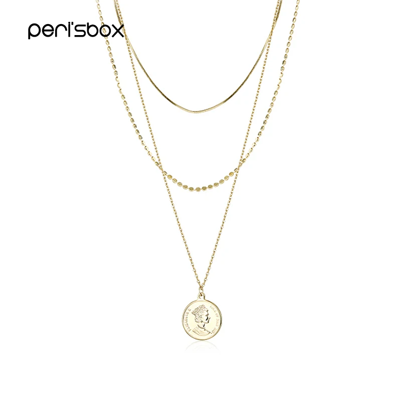

Peri'sBox Boho Style Three Layered Chain Choker Necklace for Women Portrait Coin Pendant Chokers Dainty Disc Necklaces Wholesale