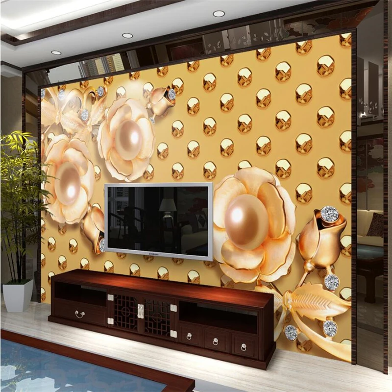 Beibehang пользовательские фото обои наклейки Deluxe 3D золотой жемчуг цветы ювелирные