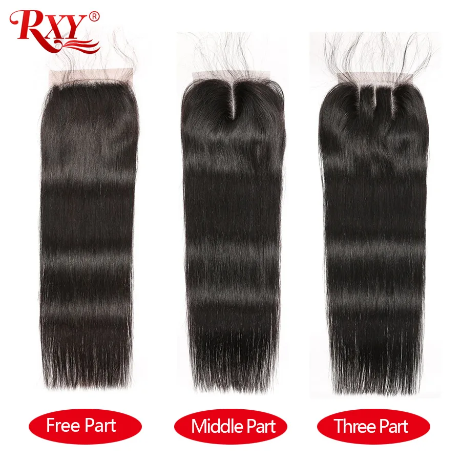 RXY Remy перуанские пучки волос с закрытием прямые 100% человеческие волосы не