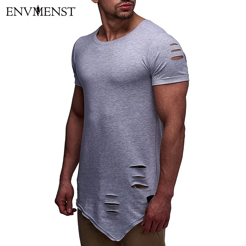 Мужская футболка с коротким рукавом круглым вырезом и асимметричным подолом|tees