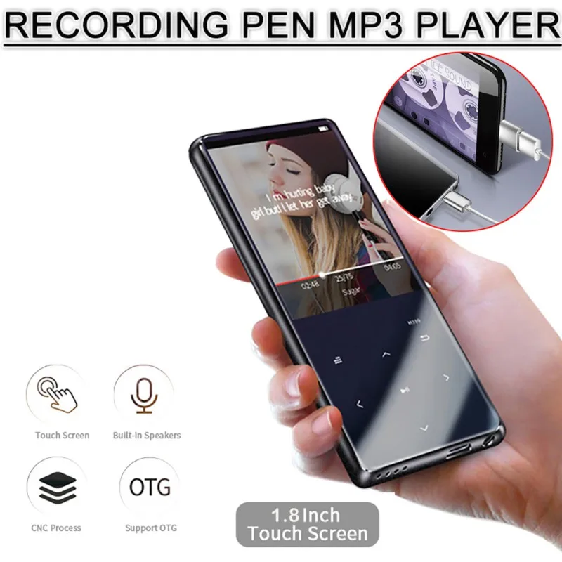 Портативный 8 ГБ диктофон OTG Bluetooth MP3 плеер 1,8 дюймов сенсорный экран мини HIFI 5D музыкальный плеер mp3-плееры для iPhone Xs 8