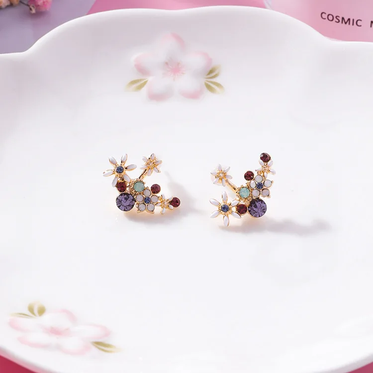 2018 Fashion Sweet Cute Crystal Blossom Flower Earrings S925 Silver Plated Stud Earring For Women Wedding Engagement Jewelry | Украшения и