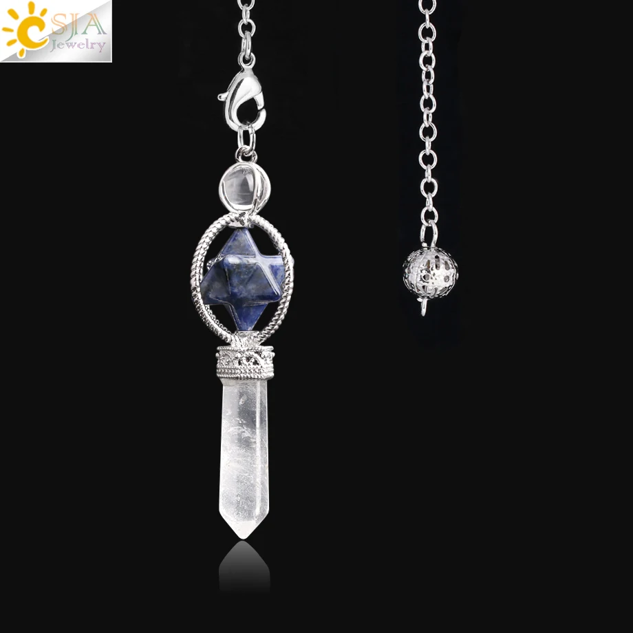 Sodalite CSJA Merkaba придающий маятник кварцевый и из натурального камня Кристалл Розовый Рейки Исцеление Маятник кулон Маятник для радиестезии F770 - Окраска металла: Sodalite