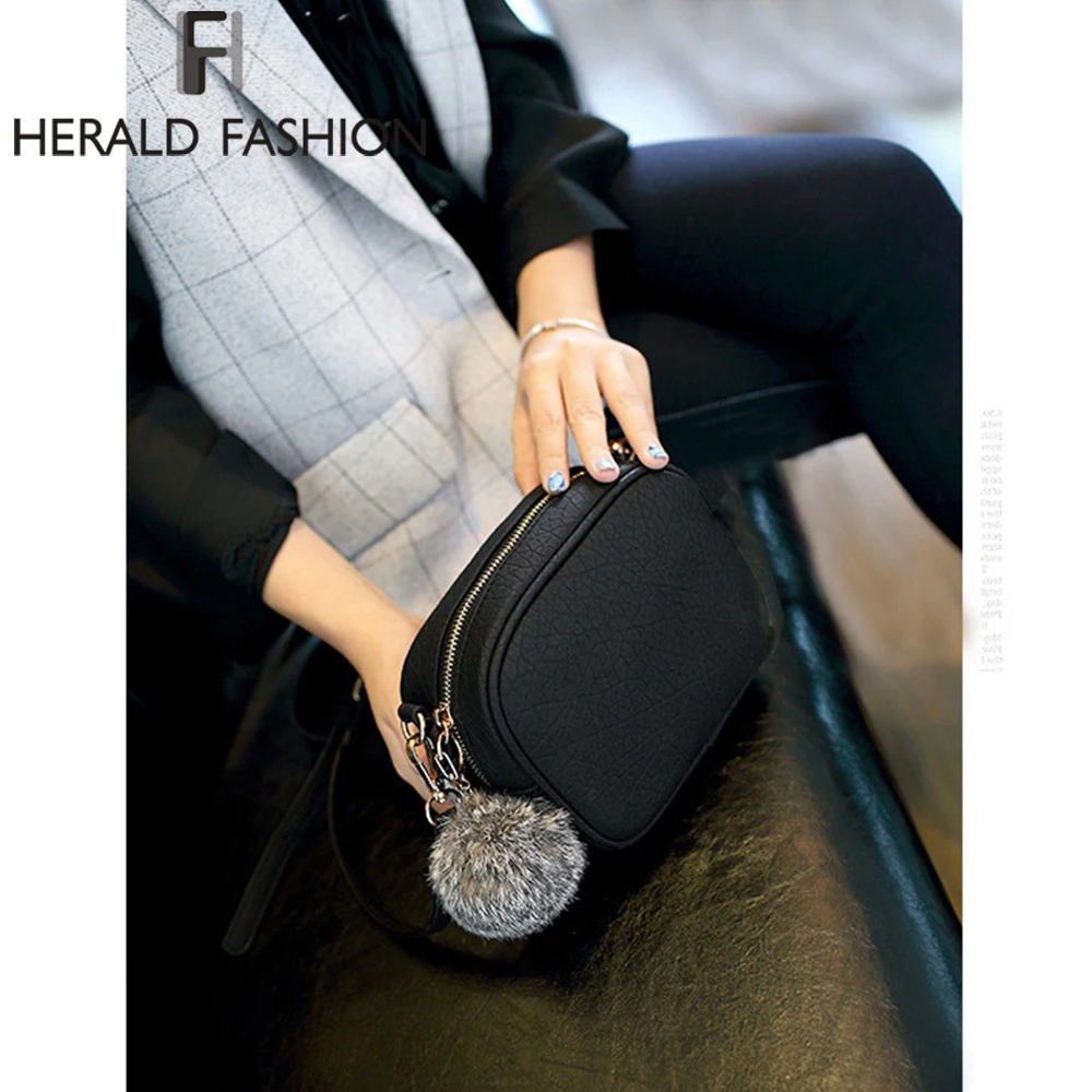 Herald Fashion Скраб Женская сумка мессенджер с меховым помпоном маленький клатч через
