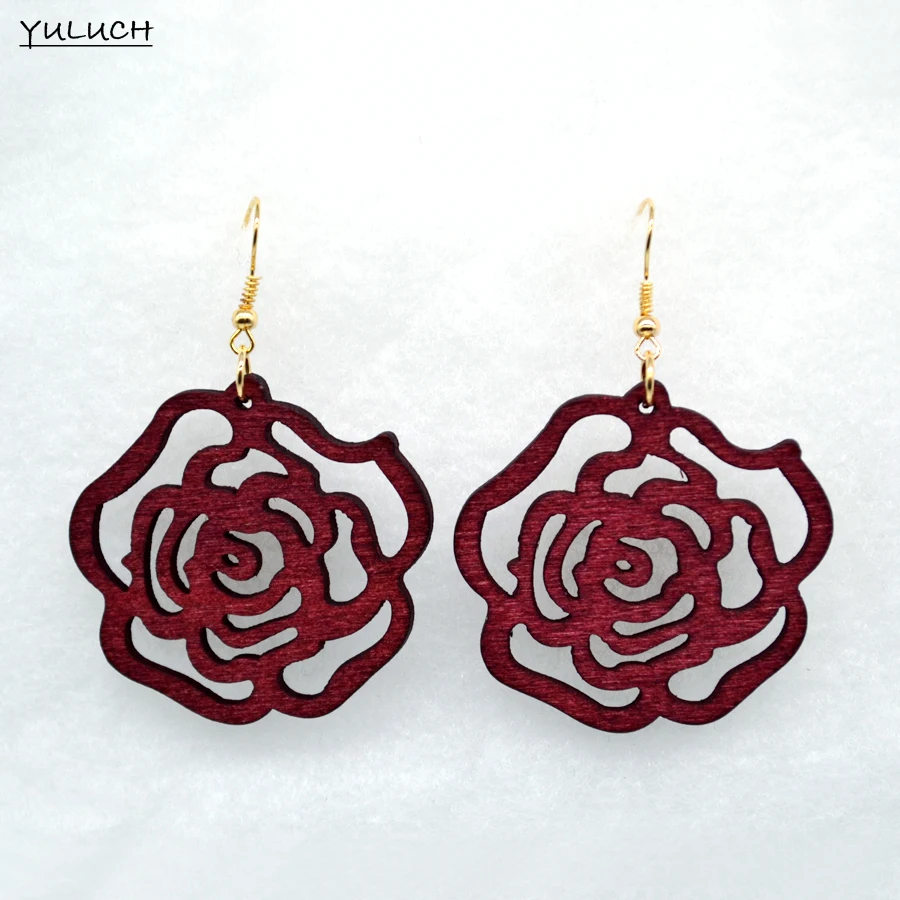 Парные серьги в новом дизайне с Африканским деревянным цветком розы Новое