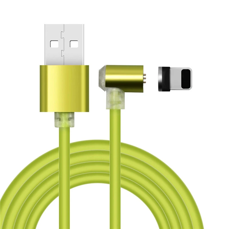 Green 1 м/3.3ft IOS правый угол Круглый адаптер Магнитный зарядный кабель светодиодные для Apple IPhone X 8 7 6 6S 5 iPad Ipod - Цвет: Green