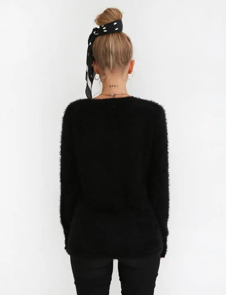 Loneyshow Fashion Autumn Winter New Women Sweater Casual Round Neck Long Sleeve Fluffy Fuzzy Soft Sweaters Pullovers Plush Tops | Женская
