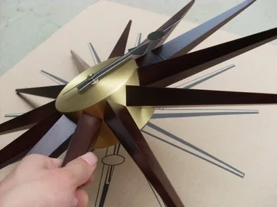 Дизайнерские часы Starburst Wall Clock 47CM/Slience Brass & SolidWalnut Wooden/оптовая продажа|modern wall|walnut