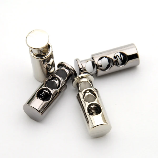 

40pcs/lot 5mm hole round metal alloy stoppers toggle cord locks Drawstring lock two holes nickle/black STP-012
