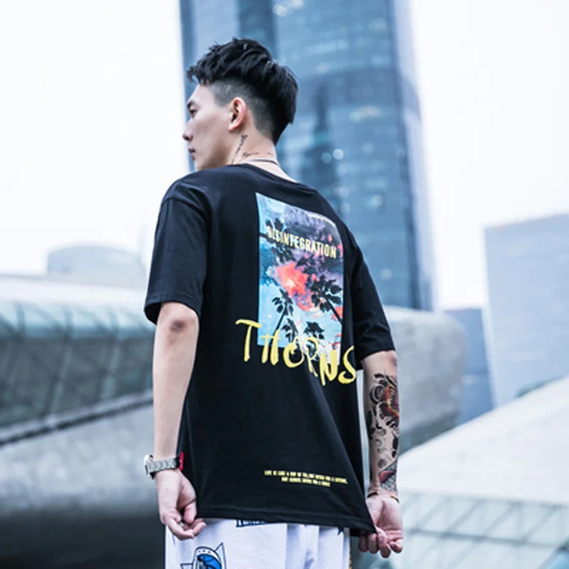 HFNF повседневная мужская футболка с принтом черная Мода Хип-хоп стиль белая топы