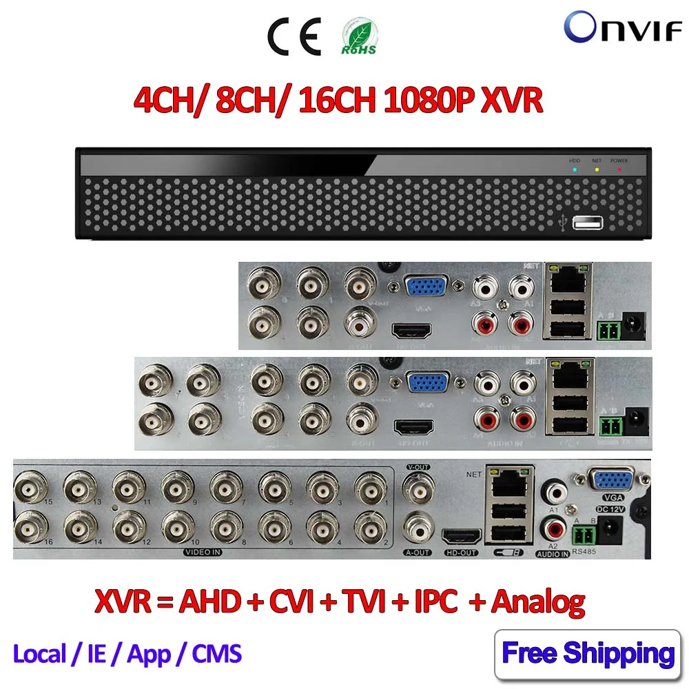 16CH AHD CCTV DVR 8CH ONVIF ip видеокамера H.264 4CH для H CVI TVI камеры сети Hybrid XVR 1080 P