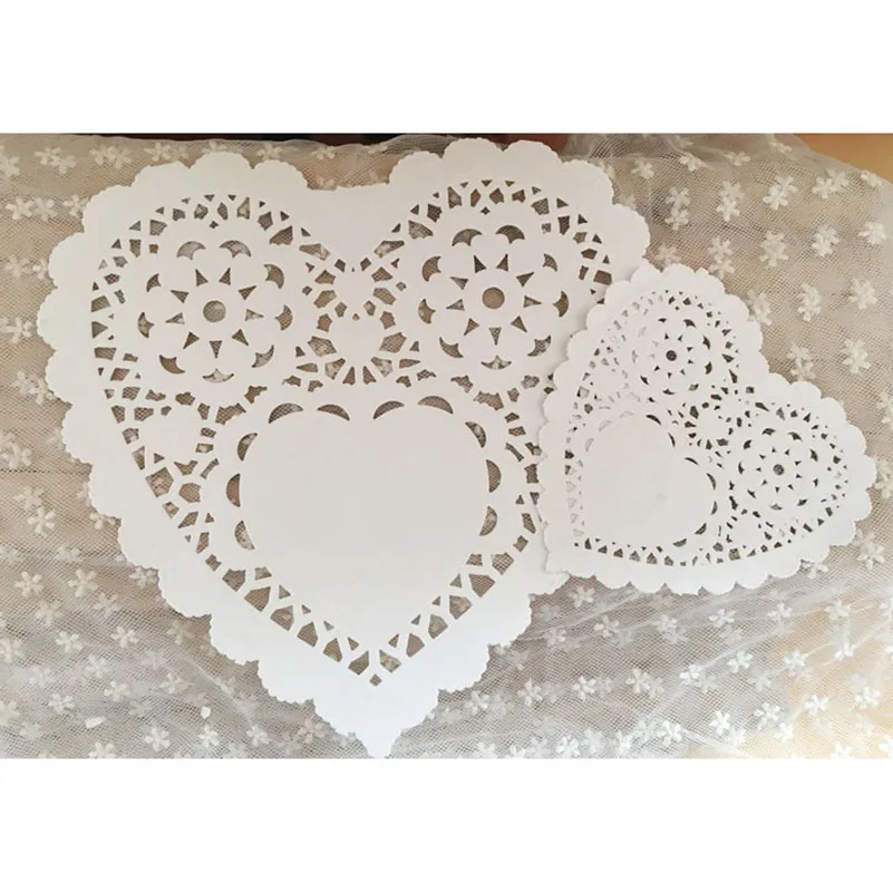 200pc 4''inch Heart Shape Paper Lace Doilies Wedding Valentines Day lovers Coasters romantic Placemat Craft Table Decor gifts | Дом и
