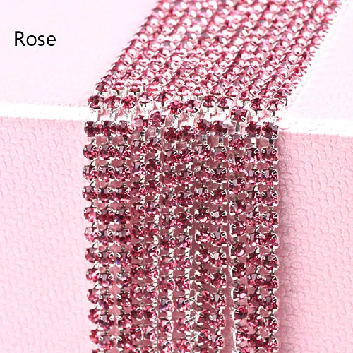 Rose 5 ярдов/рулон Серебряная основа плотный стеклянный коготь красочные пришитые Стразы цепочка стразы отделка для красоты аксессуары Y2959 - Цвет: Rose