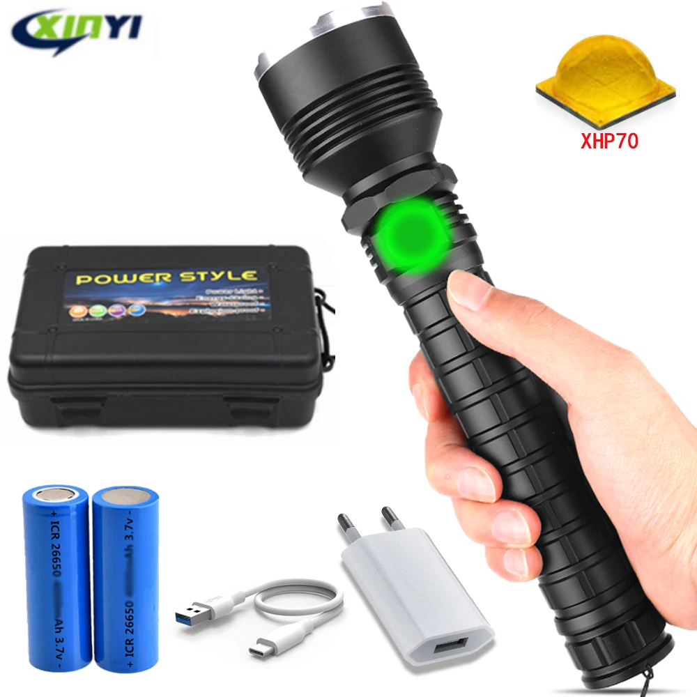 80000LM мощный светодиодный фонарик XHP70.2/XHP50 USB Зарядка зум фонарь lanter 26650/18650 батарея