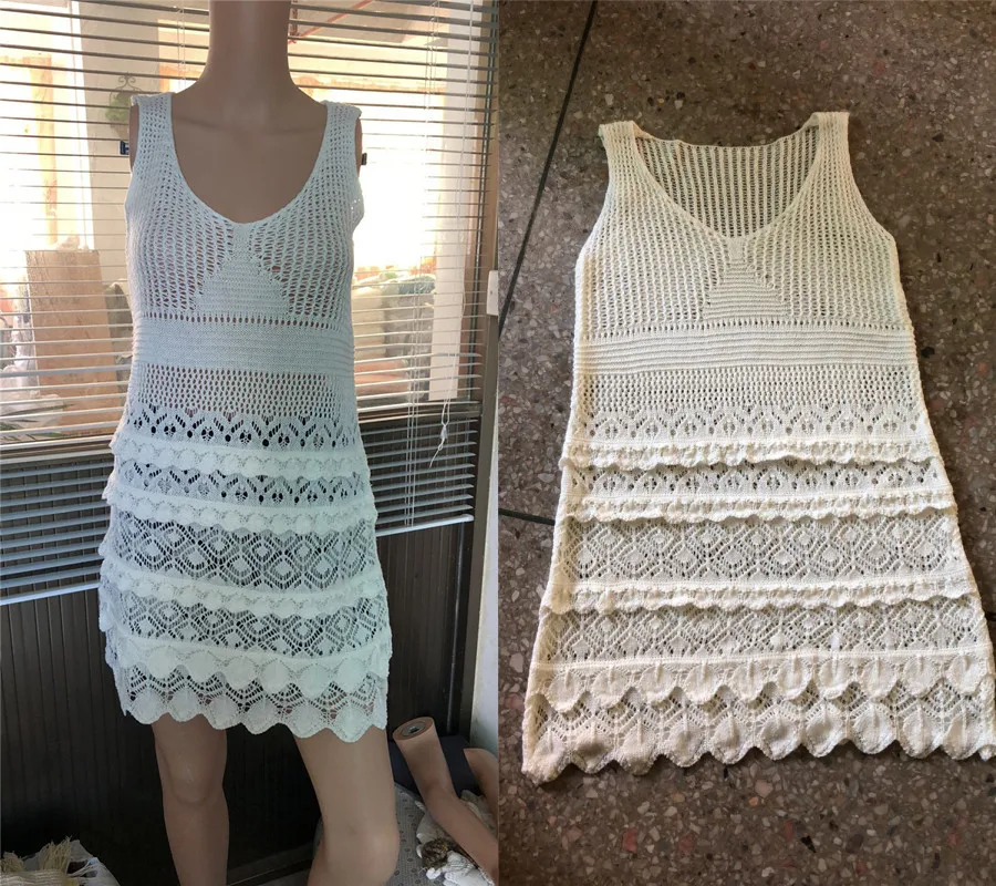 

New Crochet Knitted Beach Cover Up Dress Tunic For Beach Pareos Bikini Cover Up Swim Cover Up Sarong Bathing Suit Cover Ups
