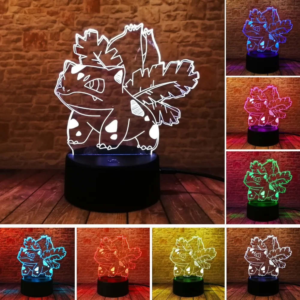 Покебол PIKACHU Bulbasaur Bay Role 3D RGB лампа Pokemon Go экшн-фигурка визуальная Иллюзия светодиодный Праздничный Рождественский подарок Ночной светильник